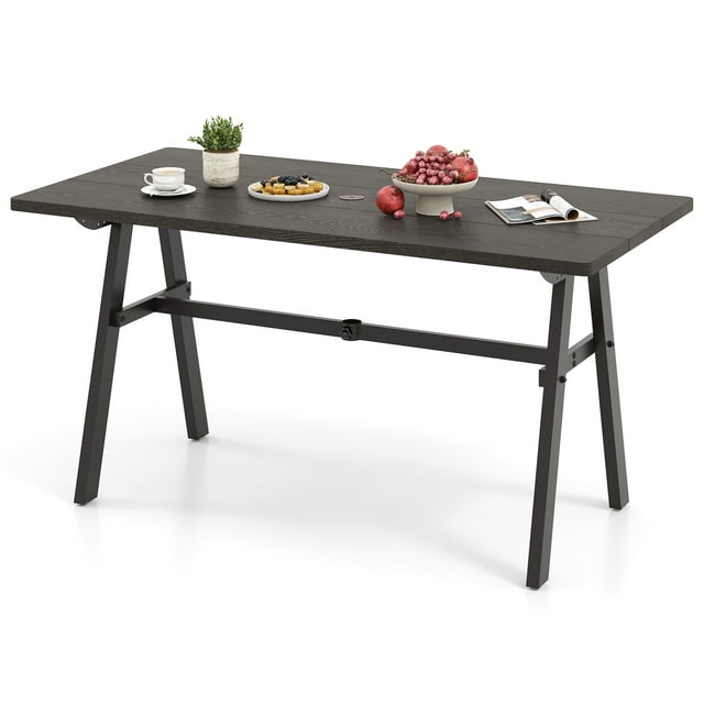 Gymax 59'' x 29.5'' Rectangle Rustproof Patio Dining Table w/ 1.93'' Umbrella Hole