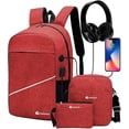 thumbnail image 1 of Mochila Antirrobo Bluelander, Mochila Cruzada y Lapicera, Set de 3 piezas, con Puerto USB, Rojo Mate, 1 of 5