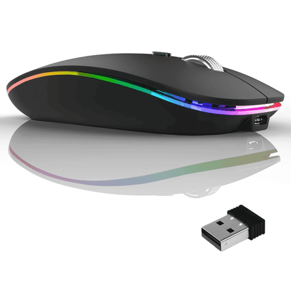 Verdevida Wireless Bluetooth Rechargeable Mouse with LED lights, Dual Mode BT 5.1 & 2.4G with Nano Receiver, Portable Mouse for Laptop,Macbook,iPad