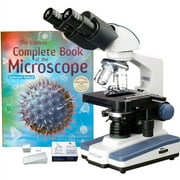 AmScope 40X-2000X LED Lab Binocular Compound Microscope w 3D Stage, 50 Blank Slides, Intro Book