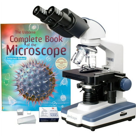 AmScope 40X-2000X LED Lab Binocular Compound Microscope w 3D Stage, 50 Blank Slides, Intro Book
