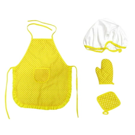 

Bobodang Clearance! Kids Apron and Chef Hat Set Kids Chef Costume for Boys Girls Baking Gardening 1× Apron 1× Chef s Hat 1× Hot Pad 1× Oven Mitt