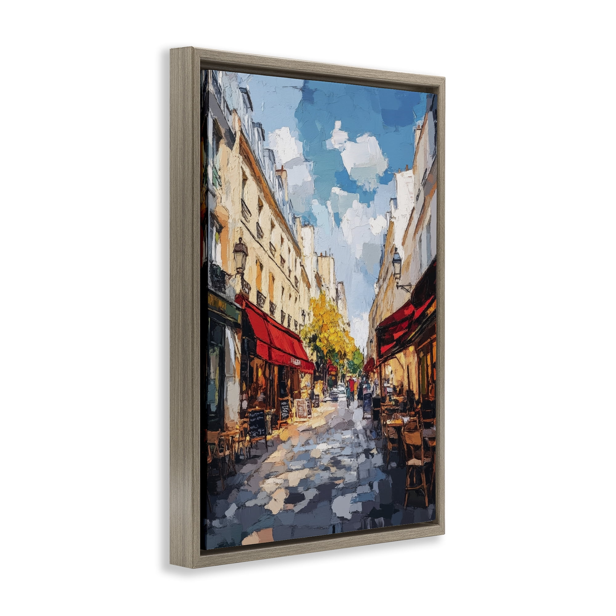 Stupell Industries Charming Paris Street Scene Brown Framed Floater Canvas Wall Art, design by Petal Prints Design
