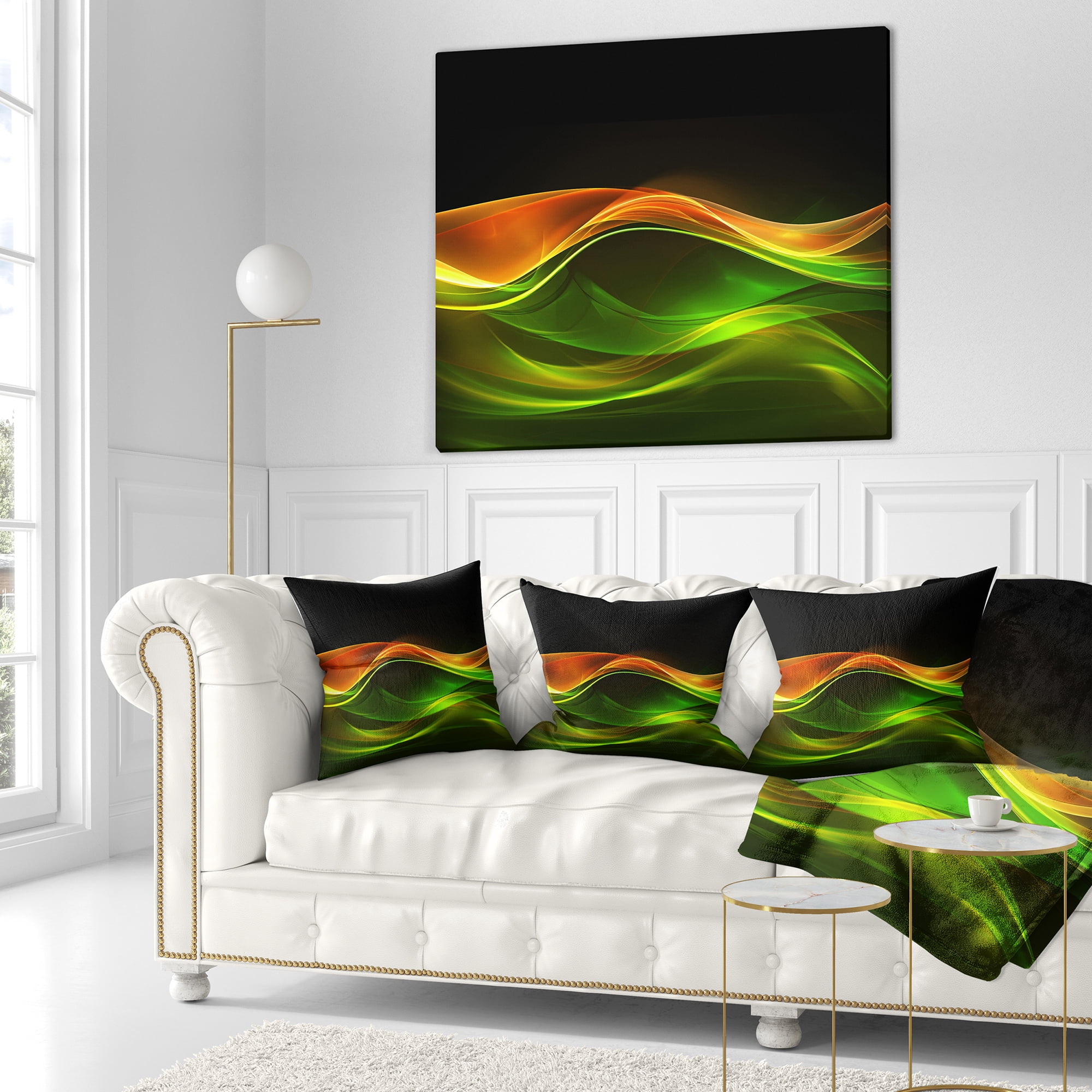 Designart Abstract Green Yellow in Black - Abstract Throw Pillow - 16x16