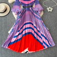 thumbnail image 3 of Vestido largo holgado de manga larga con cuello redondo, vestido de satén estampado, de una sola botonadura vestido plisado, elegante, otoño, 3 of 5