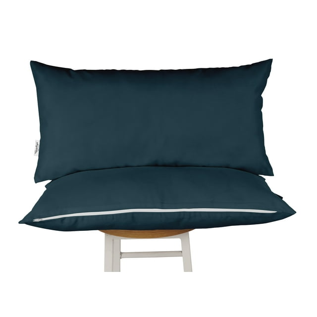 Vargottam Indoor/Outdoor Polyester Fabric Lumbar Pillow With Insert, All-Weather Waterproof Decorative Throw Pillow for Patio Furniture-Set of 2 - Dark Navy Blue