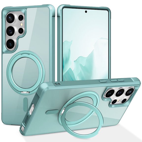 Allytechgroup for Samsung Galaxy S25 Ultra Magnetic Case with Rotating Stand, Multi Angle Viewing Stand Anti-Scratch Compatible with Magsafe & Car Mount Phone Case for Samsung Galaxy S25 Ultra, Blue