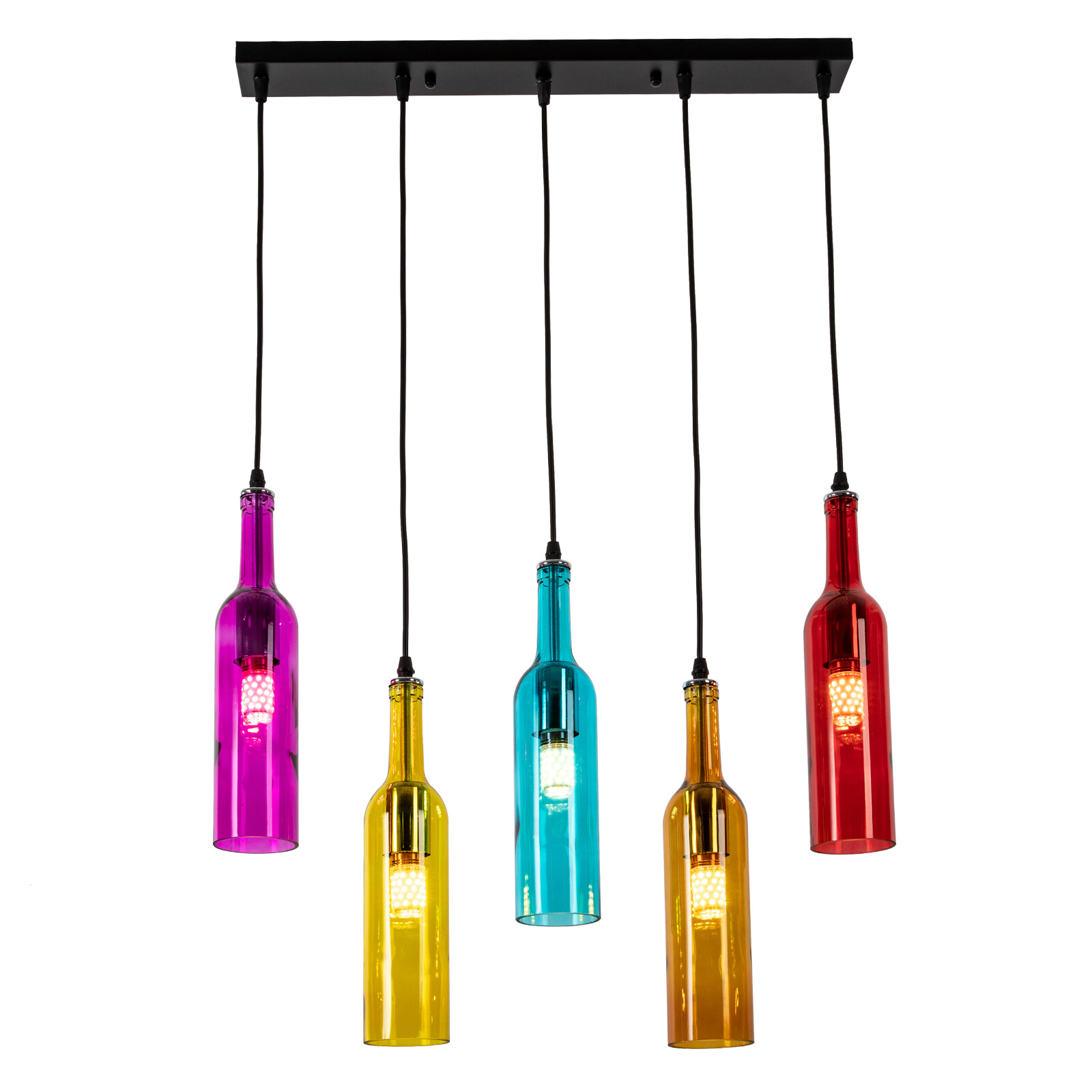 Retro 5 Wine Bottle Pendant Lamp Restaurant Bar Ceiling Hanging Light Fixture 220V 200W 21.25*2.4in for Living Rooms, Bedrooms, Bars