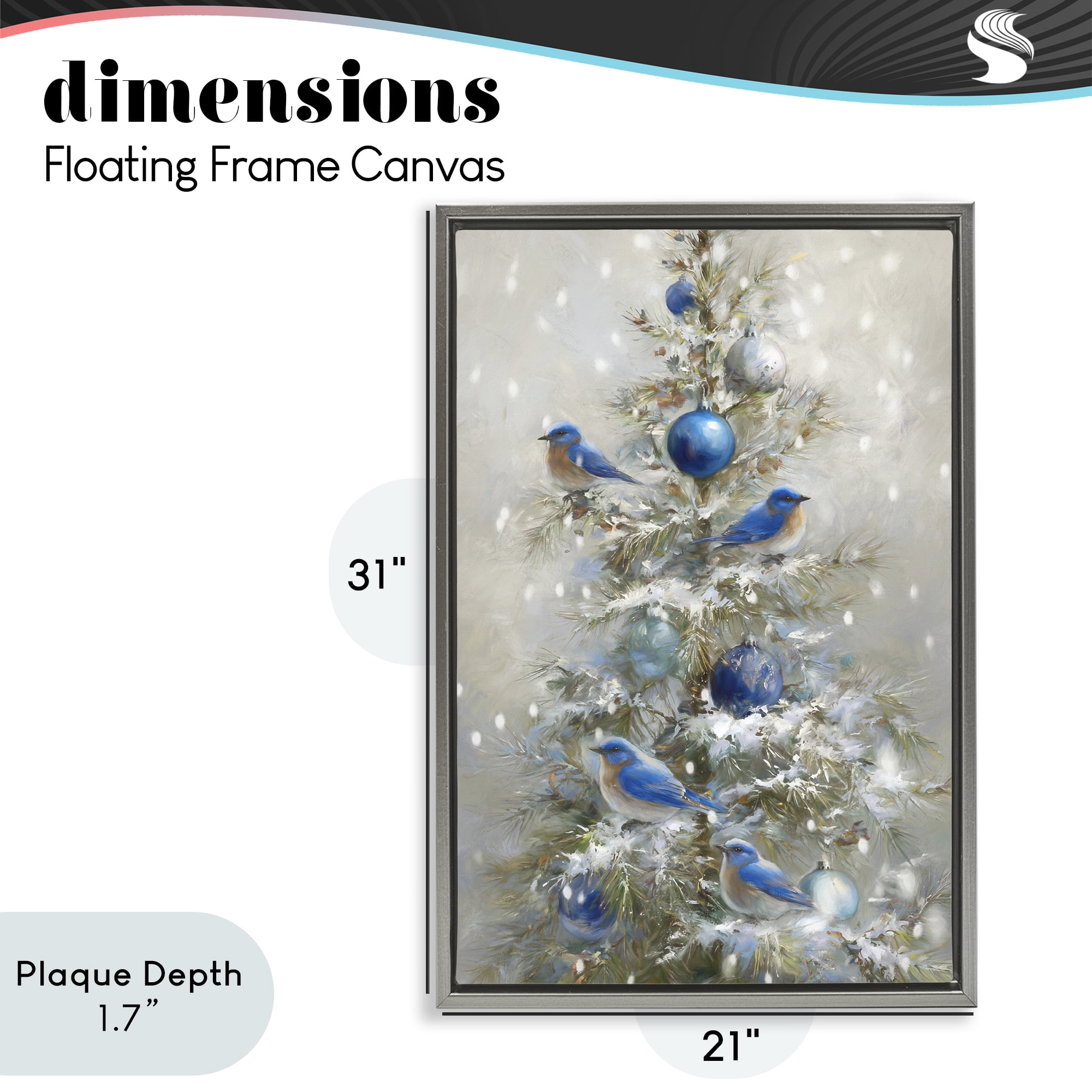 Stupell Industries Blue Bird Christmas Tree Gray Framed Floater Canvas Wall Art, design by Tina LeCour