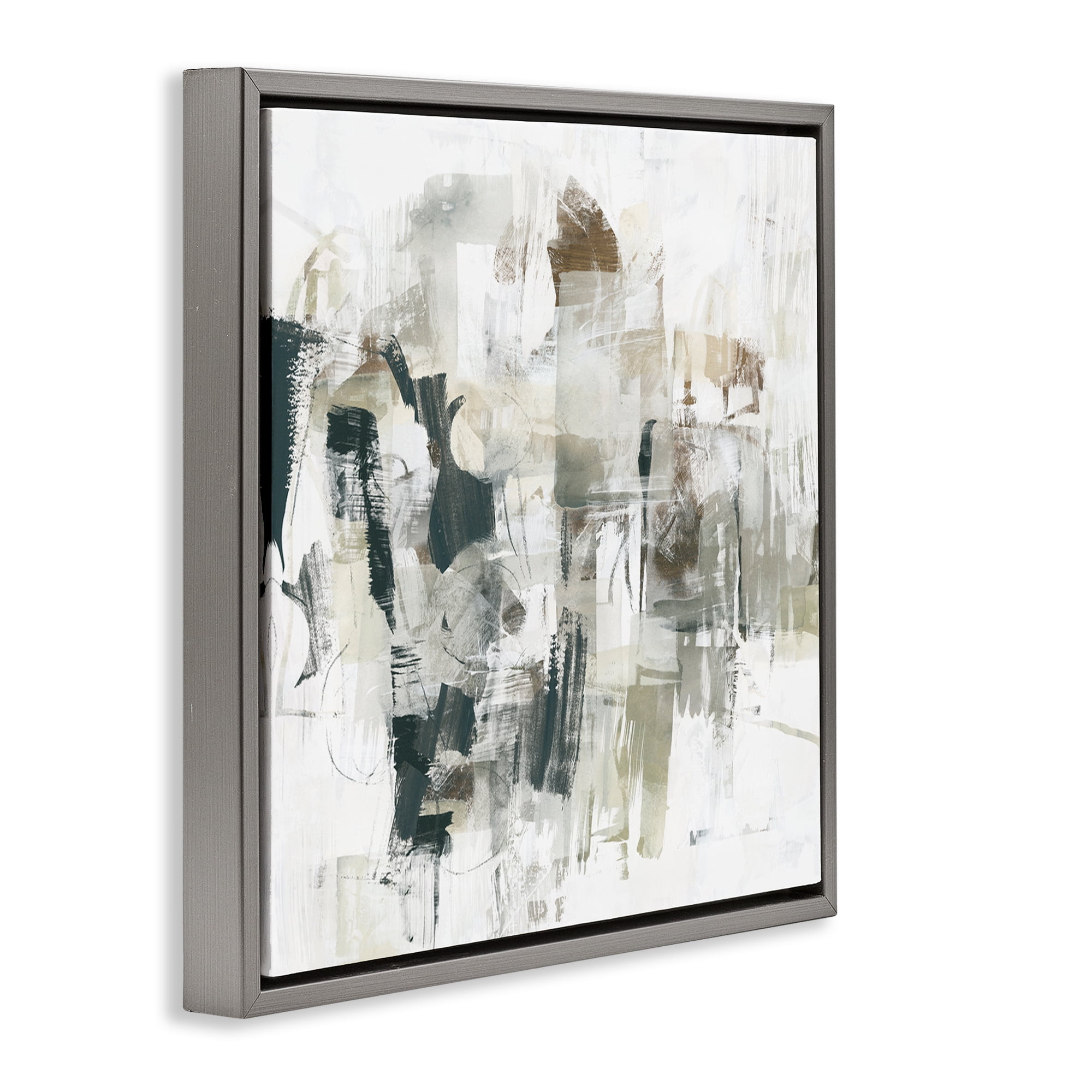 Stupell Industries Streaked Paint Strokes Abstract Painting Gray Floater Framed Canvas Art Print Wall Art, 18 x 18