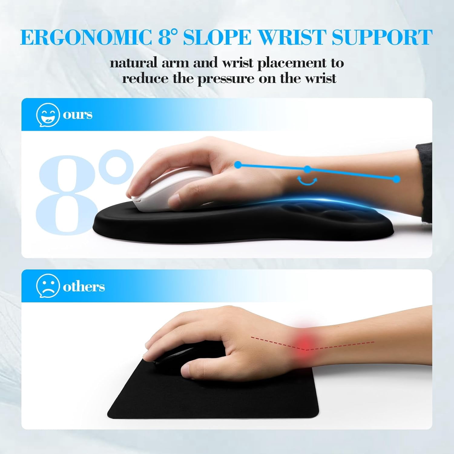 Ergonomic Mouse Pad with Wrist Support, Memory Foam Mousepad with Massage Design, Wrist Rest for Carpal Tunnel Pain Relief, Non-Slip PU Base for Office Desk/Gaming (Black)
