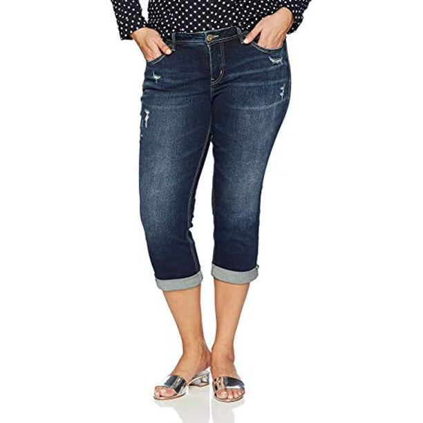 womens Plus Size Suki Mid Rise Capri Jeans, Dark Denimotion, 16 US 