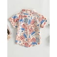 thumbnail image 4 of Toddler Baby Boy 4th of July Clothes USA Flag Fireworks Print Shirt Short Sleeve Button Down Lapel Tops Summer Clothes, 4 of 9