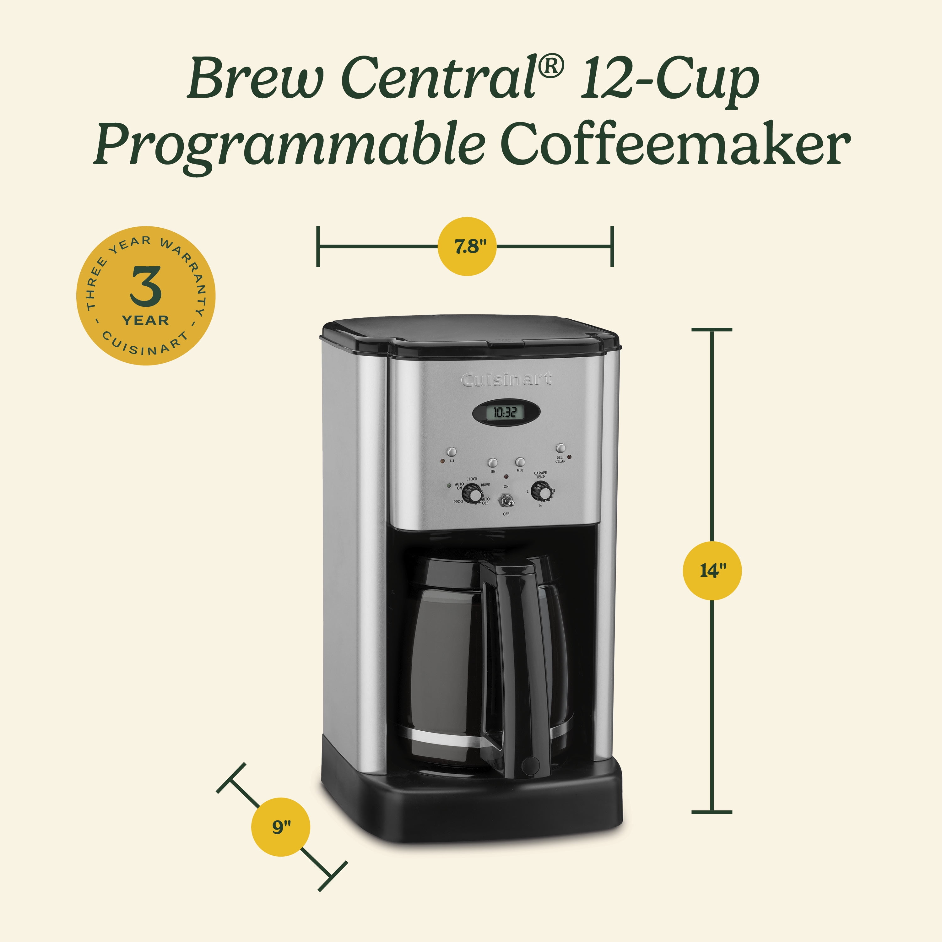 Cuisinart Brew Central Cafetière programmable 12 tasses en acier inoxydable avec carafe