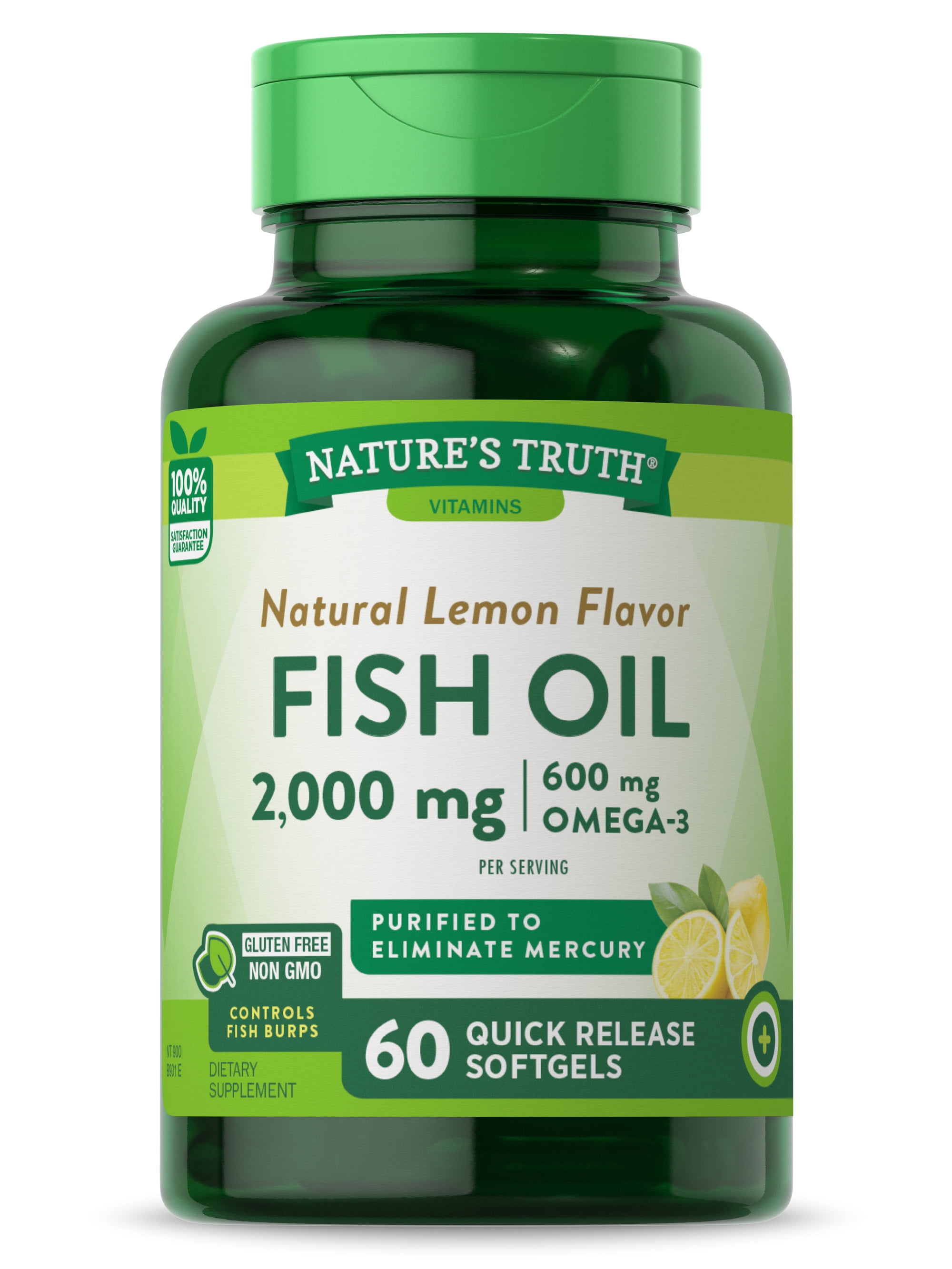 Fish Oil | 2000mg | 60 Softgels | Omega 3 Supplement | Lemon Flavor | by Nature's Truth