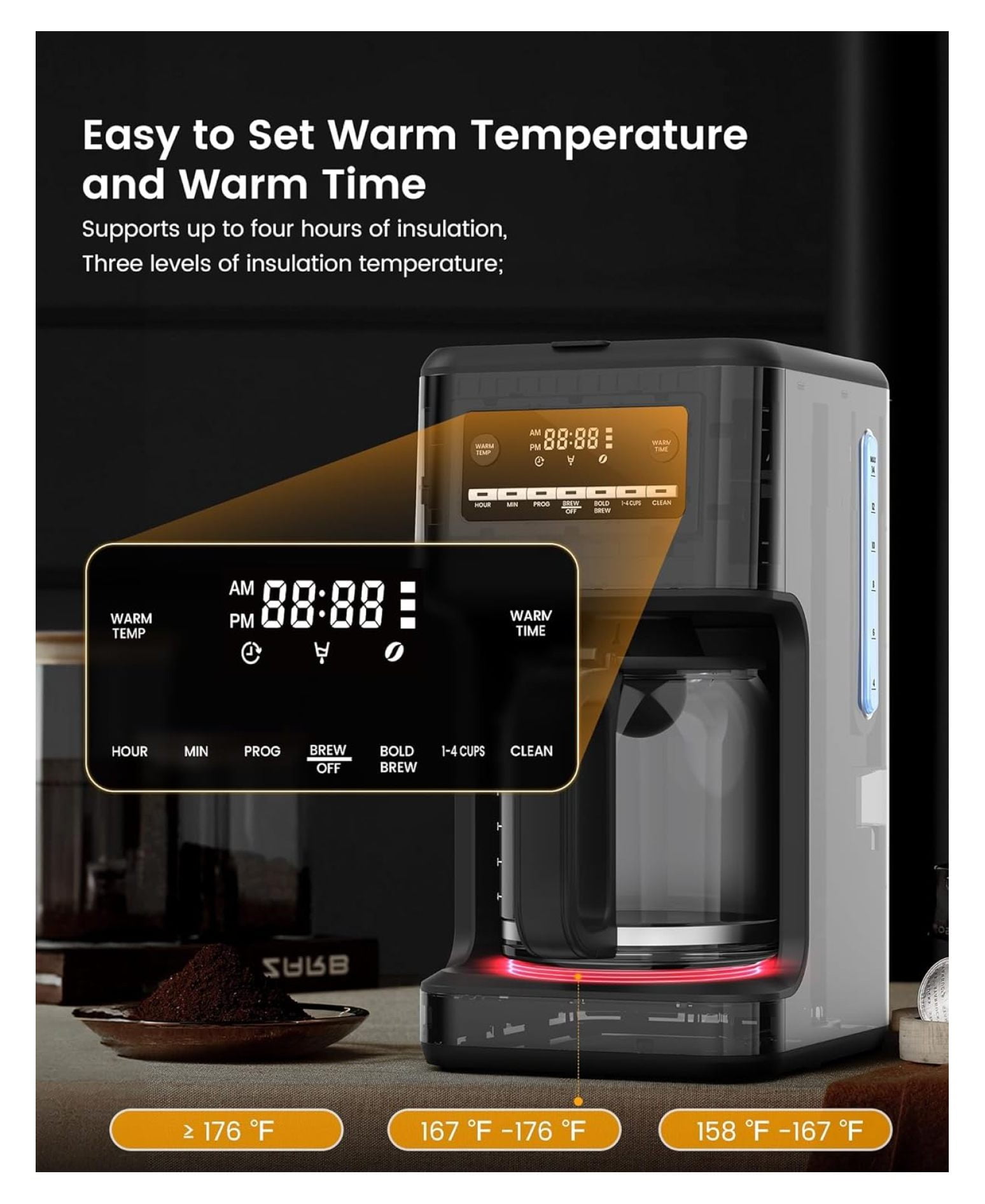 14-Cup Coffee Maker, 24-Hour Programmable Coffee Brewer, Keep Warm, Drip Free, Washable Filter, Stainless Steel, Silver