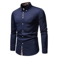 thumbnail image 2 of Baqcunre Shirts For Men Mens Long Sleeved Youth Fashion Casual Lapel Slim Fit Color Shirt Men'S Polo Shirts Tops For Men Navy XL, 2 of 9