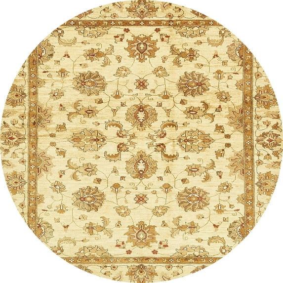 Ahgly Company Machine Washable Indoor Round Abstract Yellow Area Rugs, 3' Round