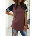 thumbnail image 3 of TEMOFON Women's Top Casual Summer Tunic Shirt Striped Short Sleeve Crewneck Tshirts Fashion Trendy Winered Tees Y2K Blouses, 3 of 7