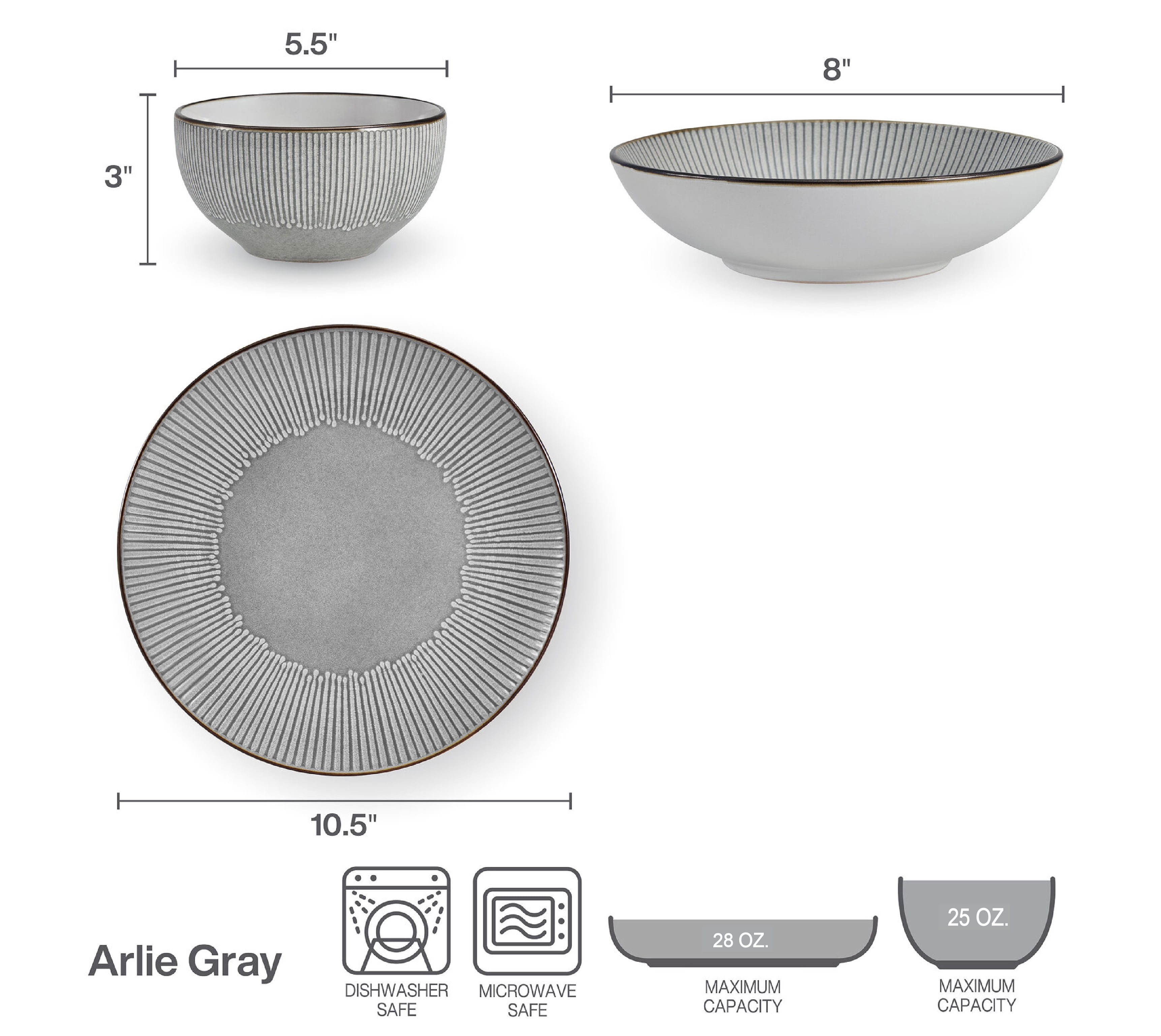 Pfaltzgraff Arlie 12 Piece Stoneware Dinnnerware Set Gray