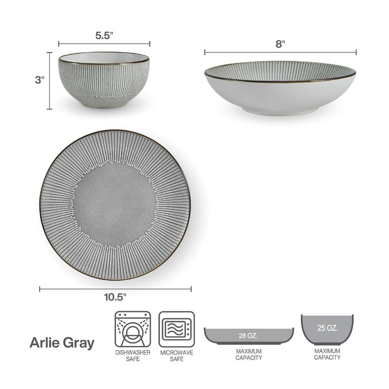 Pfaltzgraff Arlie 12 Piece Stoneware Dinnnerware Set Gray