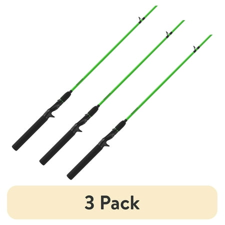 (3 pack) Zebco Hotcast Casting Fiberglass Fishing Rod 4-Foot 6-Inch 2-Piece Medium-Light Power Green