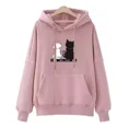 thumbnail image 3 of Sudadera Con Capucha Y Estampado De Gato En Blanco Y Negro, 3 of 5