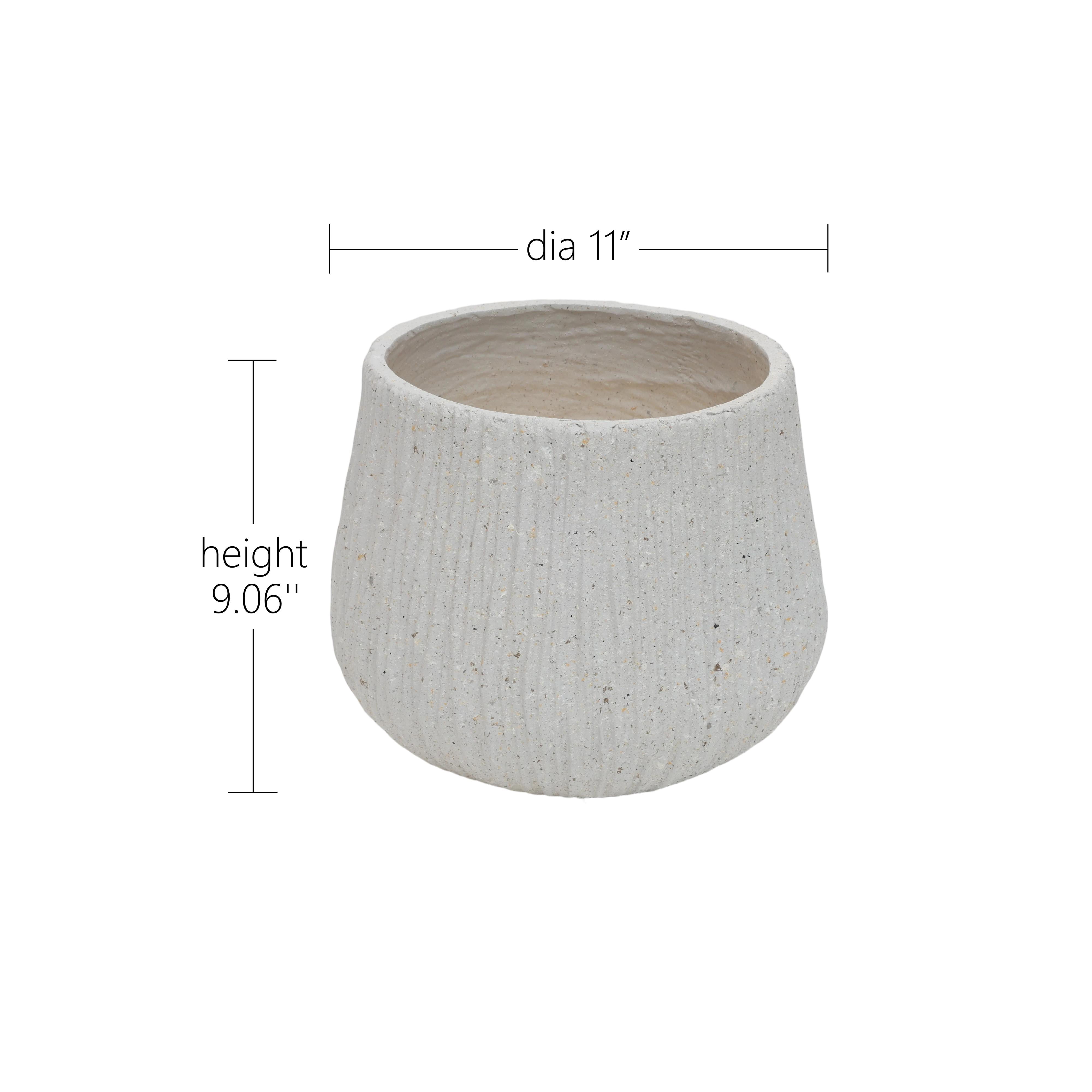 11-Inch Round Magnesium Oxide Planter with Drainage Hole and Cement Texture, Indoor Outdoor Plant Pot for Home and Garden, Light Grey
