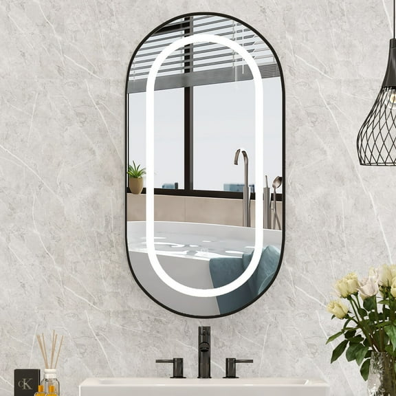 Bright Oval LED Bathroom Mirror Medicine Cabinet Dimmable Lighted Vanity Mirror