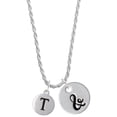thumbnail image 1 of Delight Jewelry Silvertone Capital Letter - T - Pebble Disc - Silvertone Script Initial Disc - & - Charm Necklace, 20"+3", 1 of 4