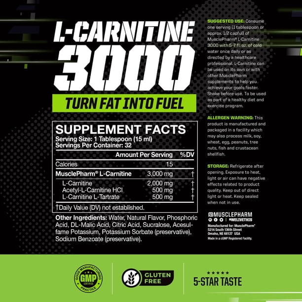 Muscle Pharm L-Carnitine 3000, The Ultimate Liquid L Carnitine Supplement  for High-Performance, Supports Metabolism, Hydration & Energy, Zero  Sugar/Calories, Peach Nectarine Flavor, 32 Servings | Bodega Aurrera en  lnea