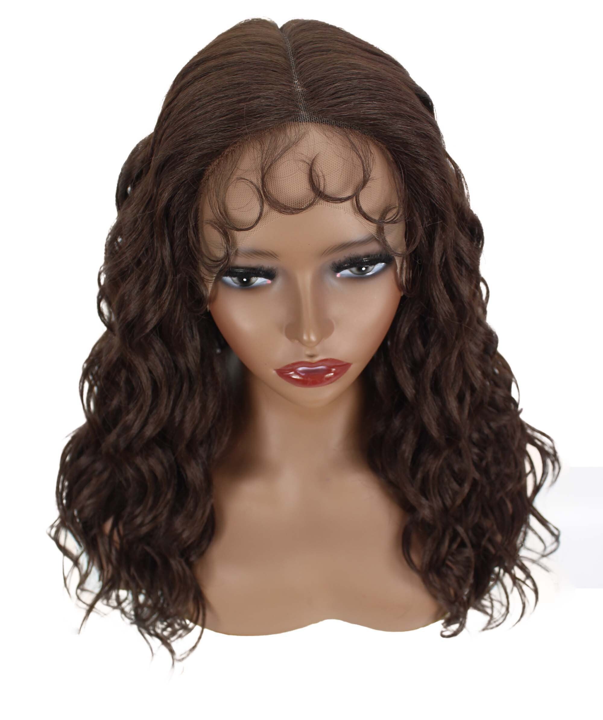 LUXLUXE Charice 20” Mid-part HD Lace Front Stylish Wavy Wig With lady Hair, Heat Resistant Fibers, Medium Brown