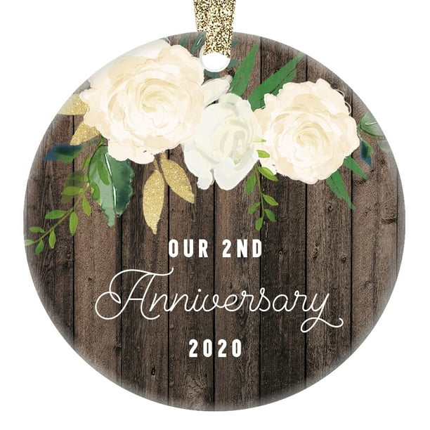 2nd Year Anniversary Gifts Our 2nd Married Christmas Ornament 2020 Wedding Anniversaries Marriage Couple Him Her 3 Flat Circle Porcelain Ceramic With Gold Ribbon Free Gift Box Or00342 2 Walmart Com