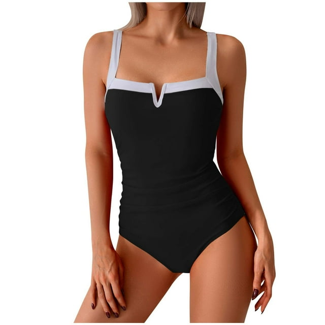 XMMSWDLA Swimsuits for Teens Women'S Solid Color Conservative Wide Shoulder Strap Chest Small Color Blocked Swimsuit Womens Bikini Top