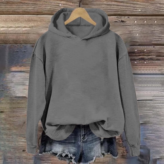 Xcmzpl Women's Hoodies Cute Solid Color Hooded Sweatshirt Travel Sweater Tops Cotton Long Sleeve Shirts Fall Fashion