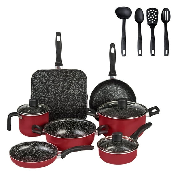 Batería de Cocina CINSA Experta Roca de Aluminio Con Antiadherente 14 piezas Rojo