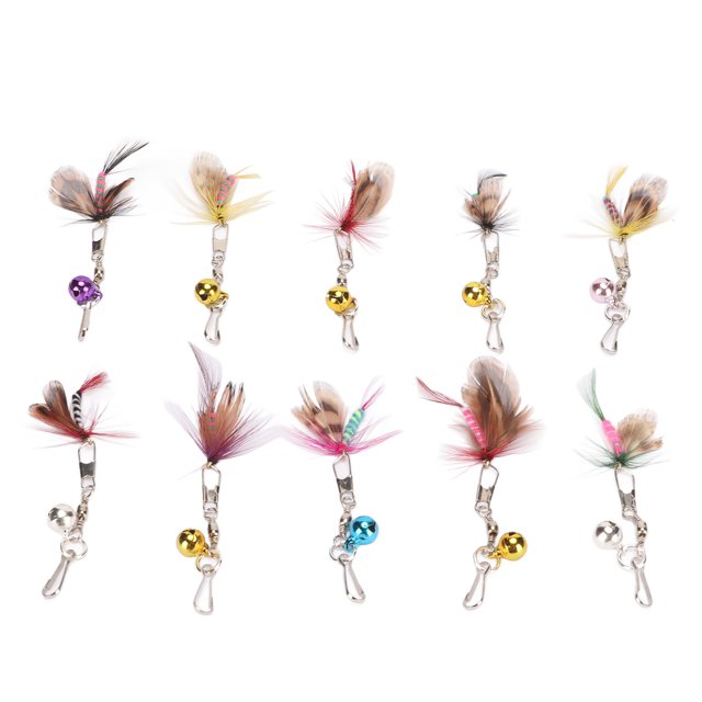 Replacement Feather, Cat Pole Replacement Feather Bright Colors Interactive 10Pcs Cute Flying Easy Installation for Cat Teaser Wands