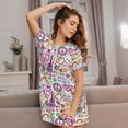 thumbnail image 3 of Easygdp Peace Love and Dove Flower Power Camisón de manga corta para mujer, informal, estampado, 3 of 6