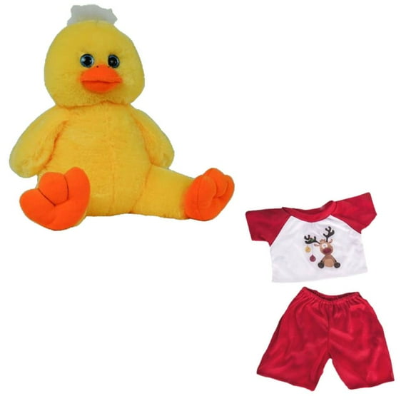 Plush Gear Yellow Duck with Reindeer PJ for Stuffed Animal Outfit - 16 inch Make Own Plushie Teddy Bear Adorable Clothes, Gift for Kids