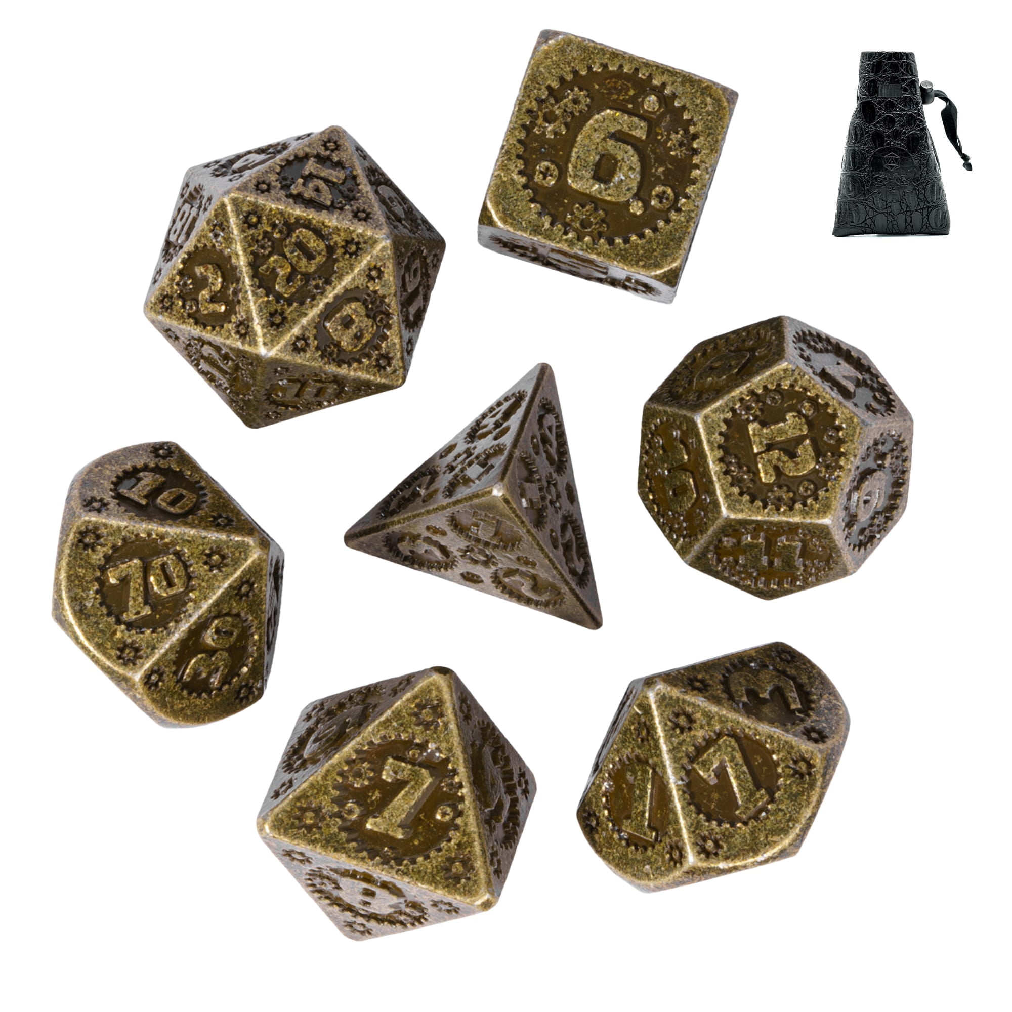 Cusdie 7-Die Metal DND Dice Set, Mechanical Gear Metal Polyhedral D&D Dice Set for DND Dungeons and Dragons TTRPG Role Playing Games