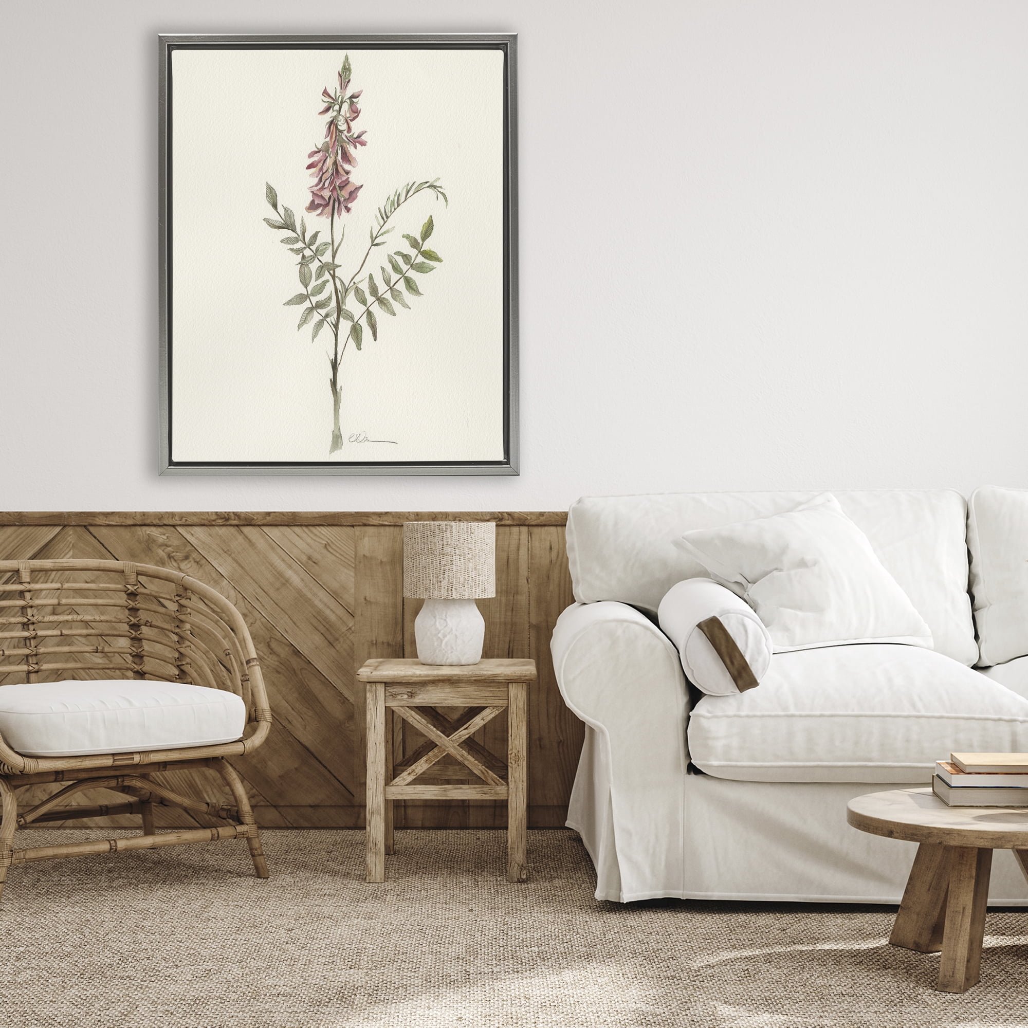 Stupell Industries Nature's Delicate Herb Sprig Gray Framed Floater Canvas Wall Art, design by Cady Driver