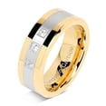 thumbnail image 2 of Tungsten Rings for Men Gold Silver Crystal Wedding Bands Two Tone 3 CZ Stone Promise Marriage Size 8-16 (Tungsten, 14), 2 of 4