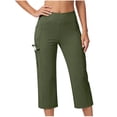 thumbnail image 2 of VBVC Women's High Waisted Cargo Capri Pants,Stretchy Wide Leg Workout Cropped Trousers For Women,Ladies Lightweight Yoga Casual Pants with Pockets,Green,S-2XL, 2 of 7