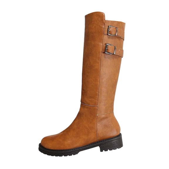 Boots for Women,Knee High Boots With Thick Platform Heel And Belted Tall Shaft For Women Classic Fashion Footwear,Knee High Boots Women,Brown,7