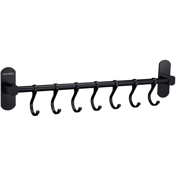 Gancho de cocina, soporte para baño, gancho para toalla, riel de ganchillo, barra de suspensión de ayuda para cocina, sin perforación, pegamento autoadhesivo negro de ganchillo, 50
