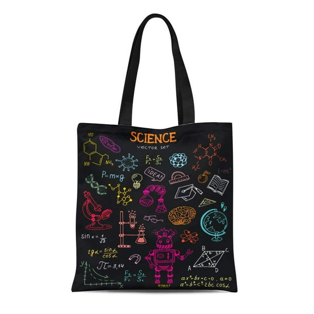 LADDKE Canvas Tote Bag Science Education Doodle of Biology Mathematics