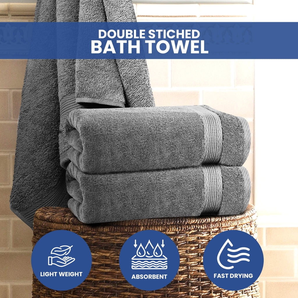 Linteum Textile Supply 4 Piece Towel Set, 28x56 Inch, 100% Cotton Zero Twist Premium Bath Towels Hotel & Spa Quality Quick Dry Fresh & Fluffy Towels, Stone Grey