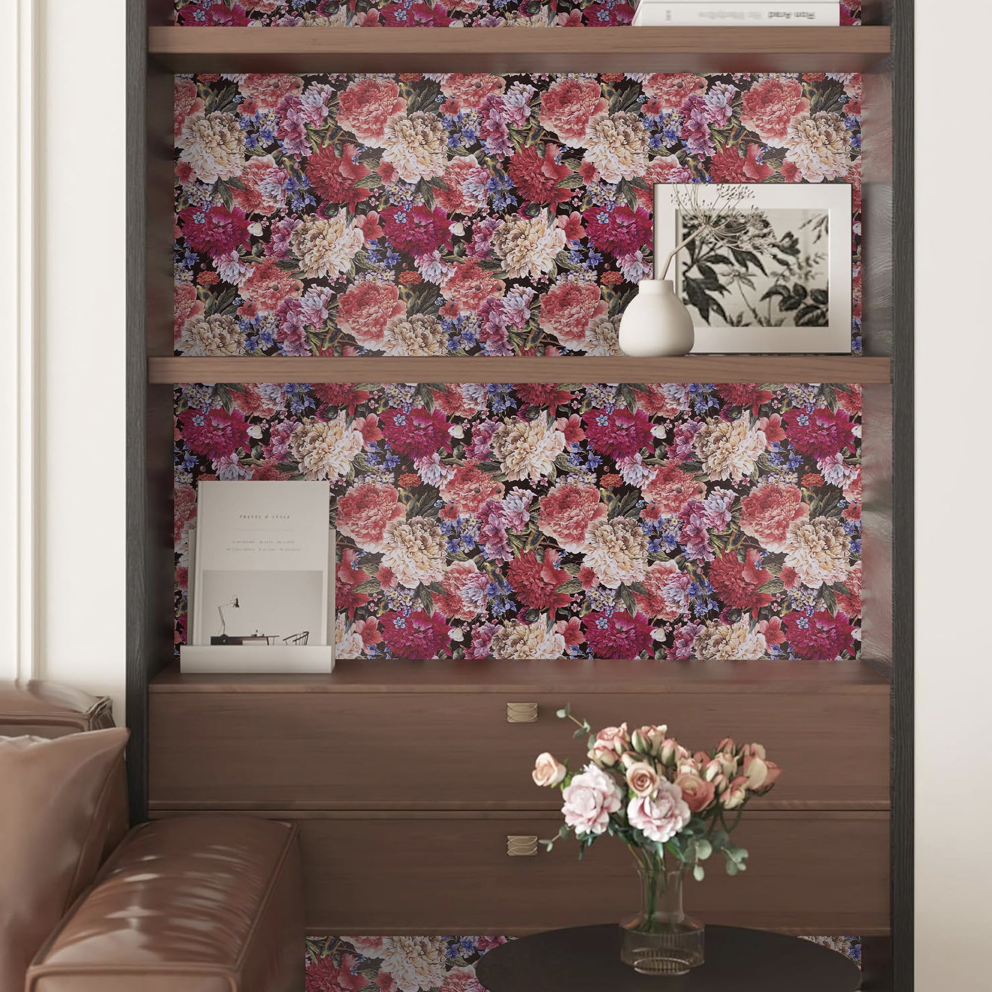 Abyssaly Floral Wallpaper Peel and Stick Wallpaper 17.7 in x 118 in /1 Roll Multicolor Self-adhesive Removable Wall Paper for Home Decor