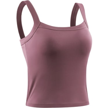 NELEUS Womens Athletic Cropped Tank Top with Built in Bra Camisole for Layer Stretch Wider Strap,Rose Brown,US Size L