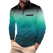 Mens Golf Shirts Long Sleeve Pullover Button Collared T-Shirts Casual Gradient Polka Dot Printed Breathable Going Out Athletic Workout Tees Tops